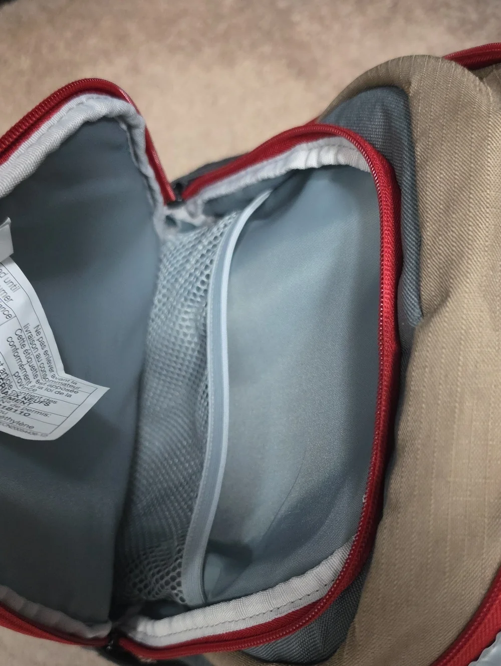 Coleman Gray and Tan Cooler Backpack with Red Cord Accents
